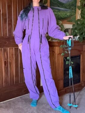 Vintage Skea Purple One Piece Ski Suit - Sherpa Collar & Eiffel Tower Zippers